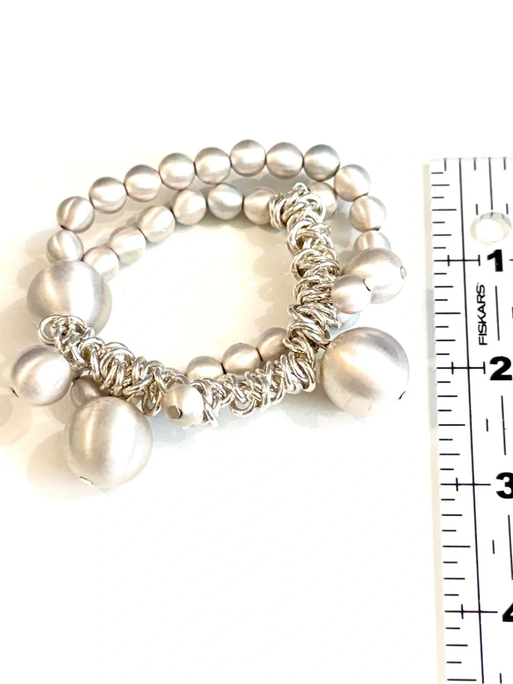 CHICO’S Silver Bauble Charm Multi Strand Stretch Bracelet NWT